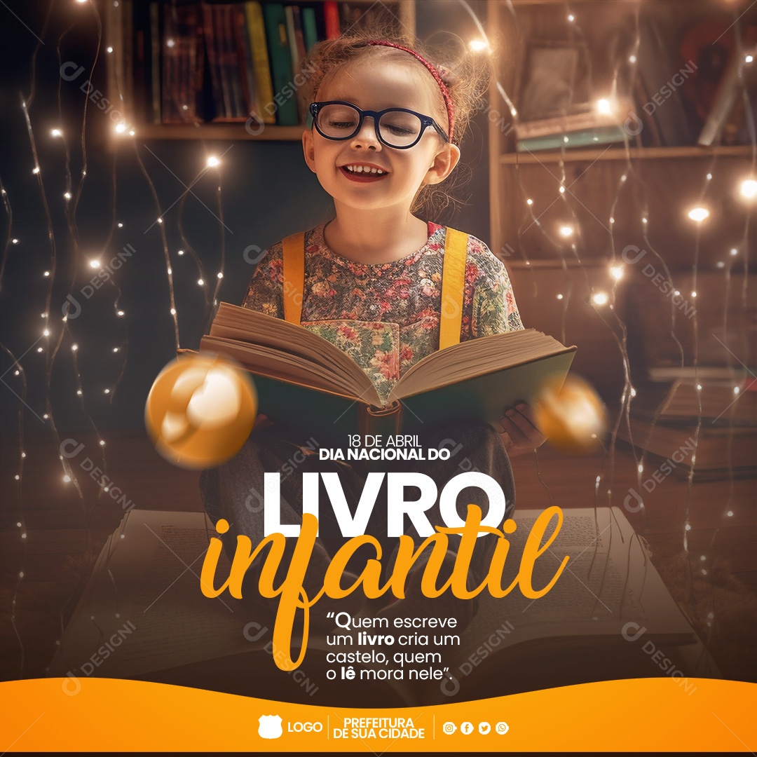 Dia Nacional do Livro Infantil 18 de Abril Social Media PSD Editável