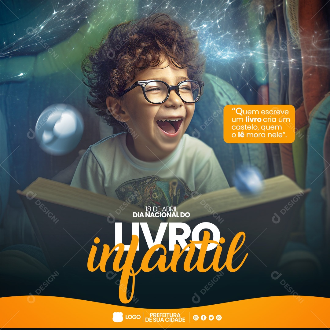 Dia Nacional do Livro Infantil 18 de Abril Social Media PSD Editável