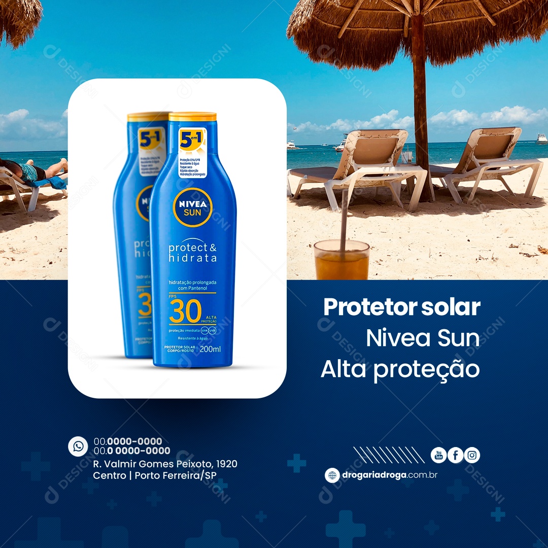Protetor Solar Farmácia Drogaria Social Media PSD Editável