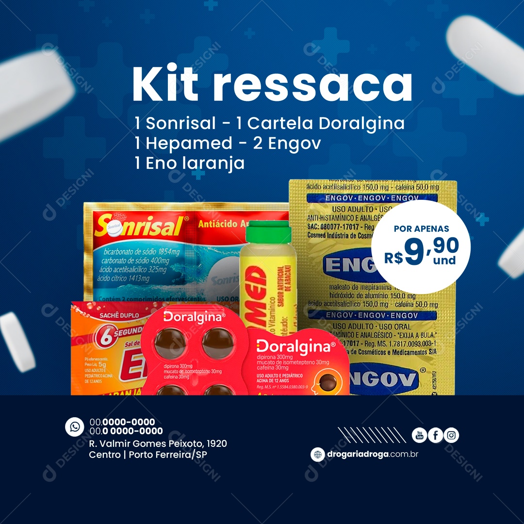 Kit Ressaca Farmácia Drogaria Social Media PSD Editável