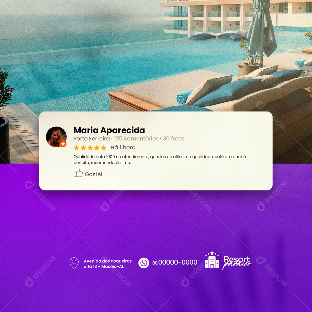 Feedback Qualidade Nota 1000 Resort Hotel Social Media PSD Editável