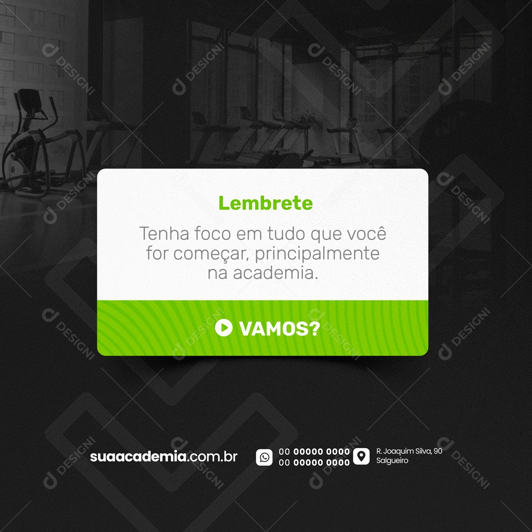 Lembrete Academia Social Media PSD Editável