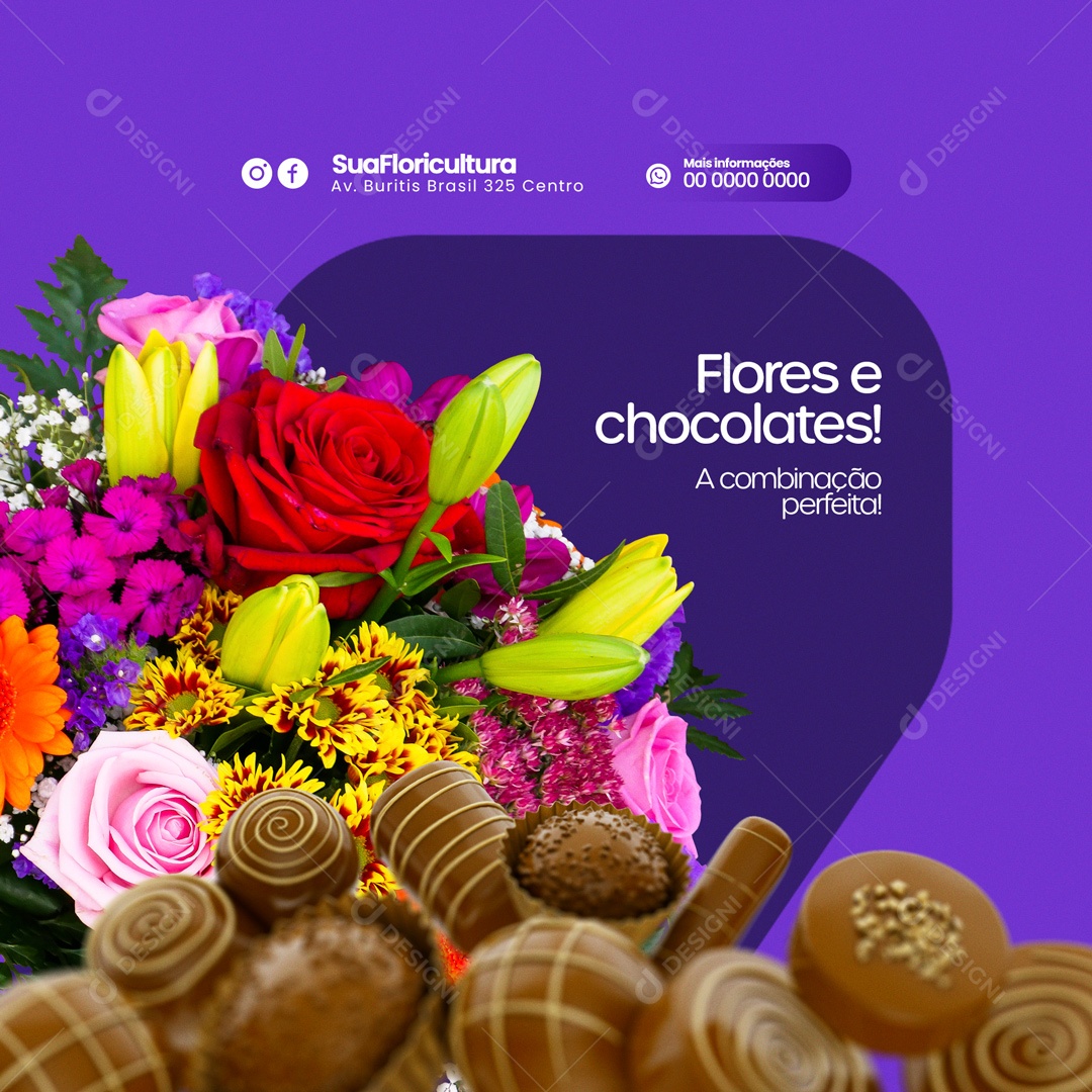 Flores e Chocolates Floricultura Social Media PSD Editáve