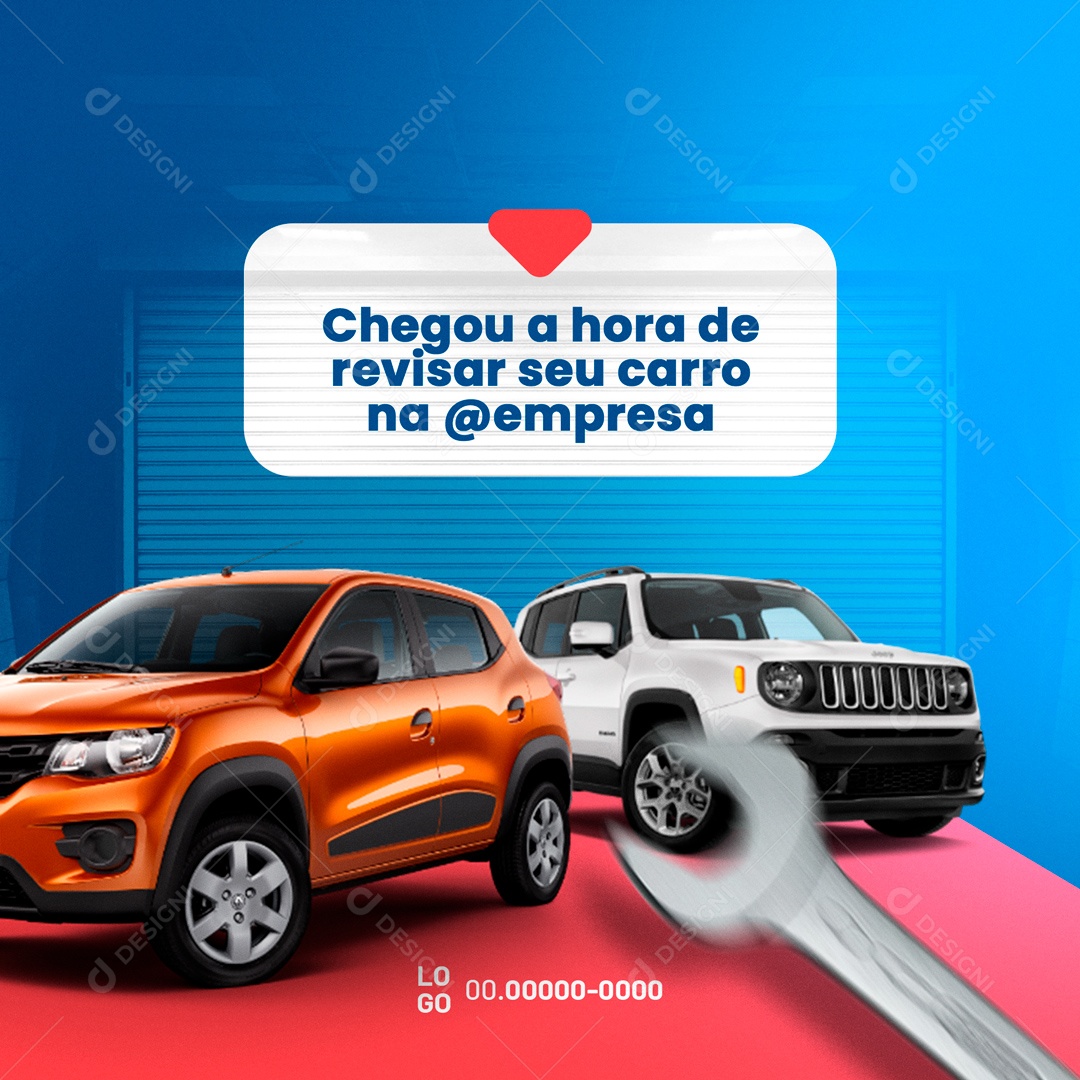 Chegou a Hora de Revisar Seu Carro Oficina Mecânica Social Media PSD Editável