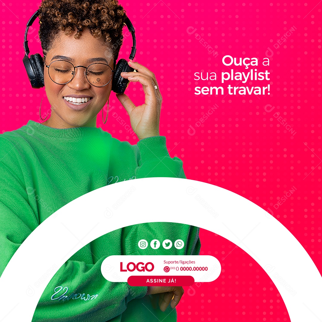 Ouça Sua Playlist sem Travar! Provedor de Internet Social Media PSD Editável