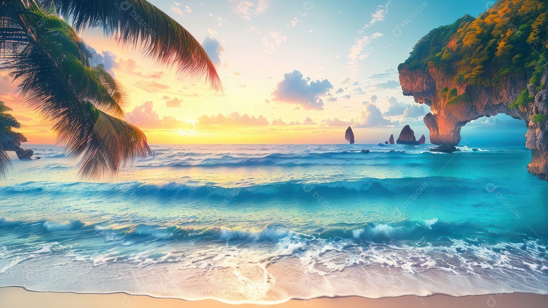Imagem realista de uma linda praia paisagem.