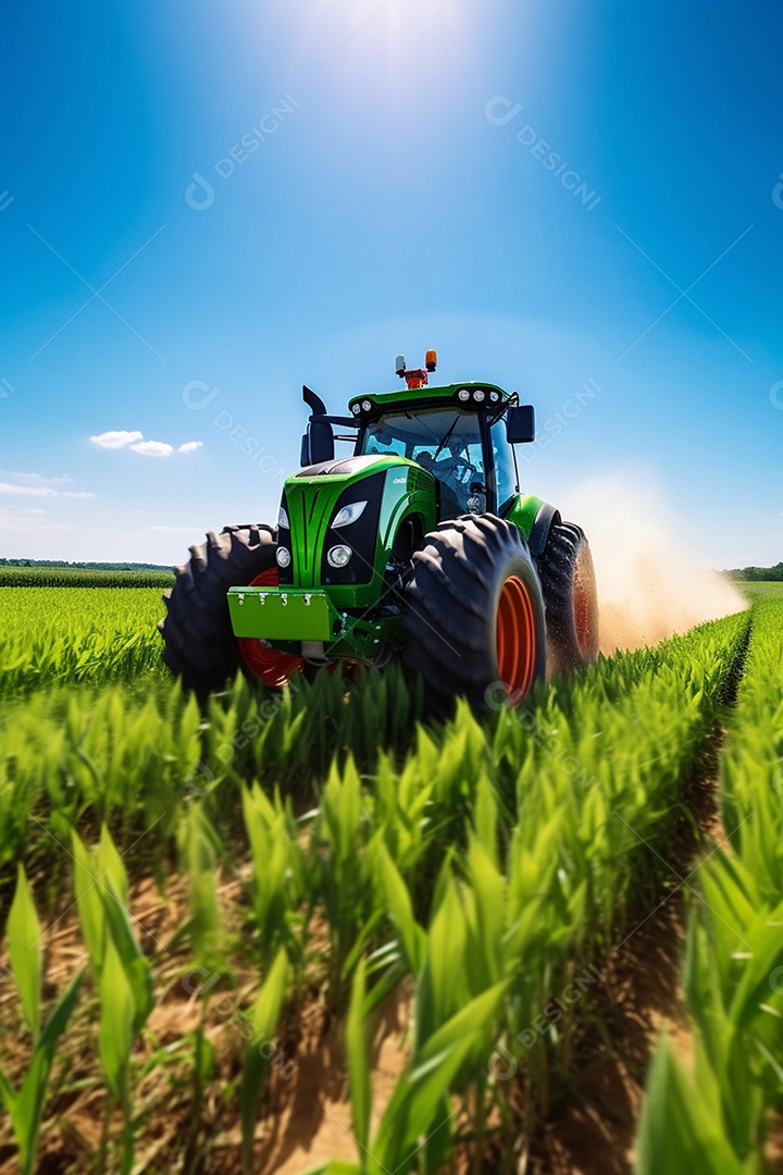 Trator sobre uma plantação