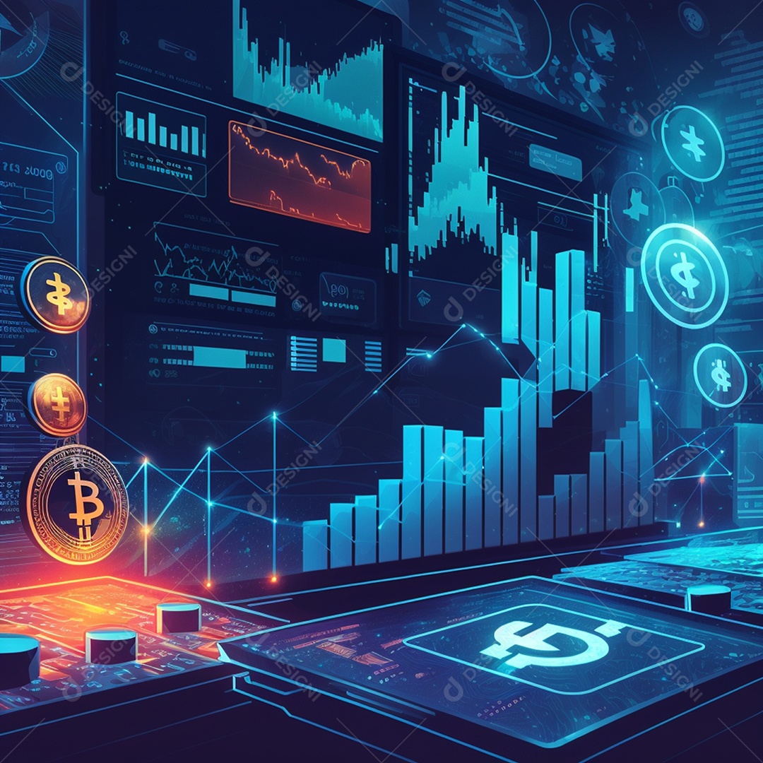 Moeda bitcoin sobre fundo gráfico