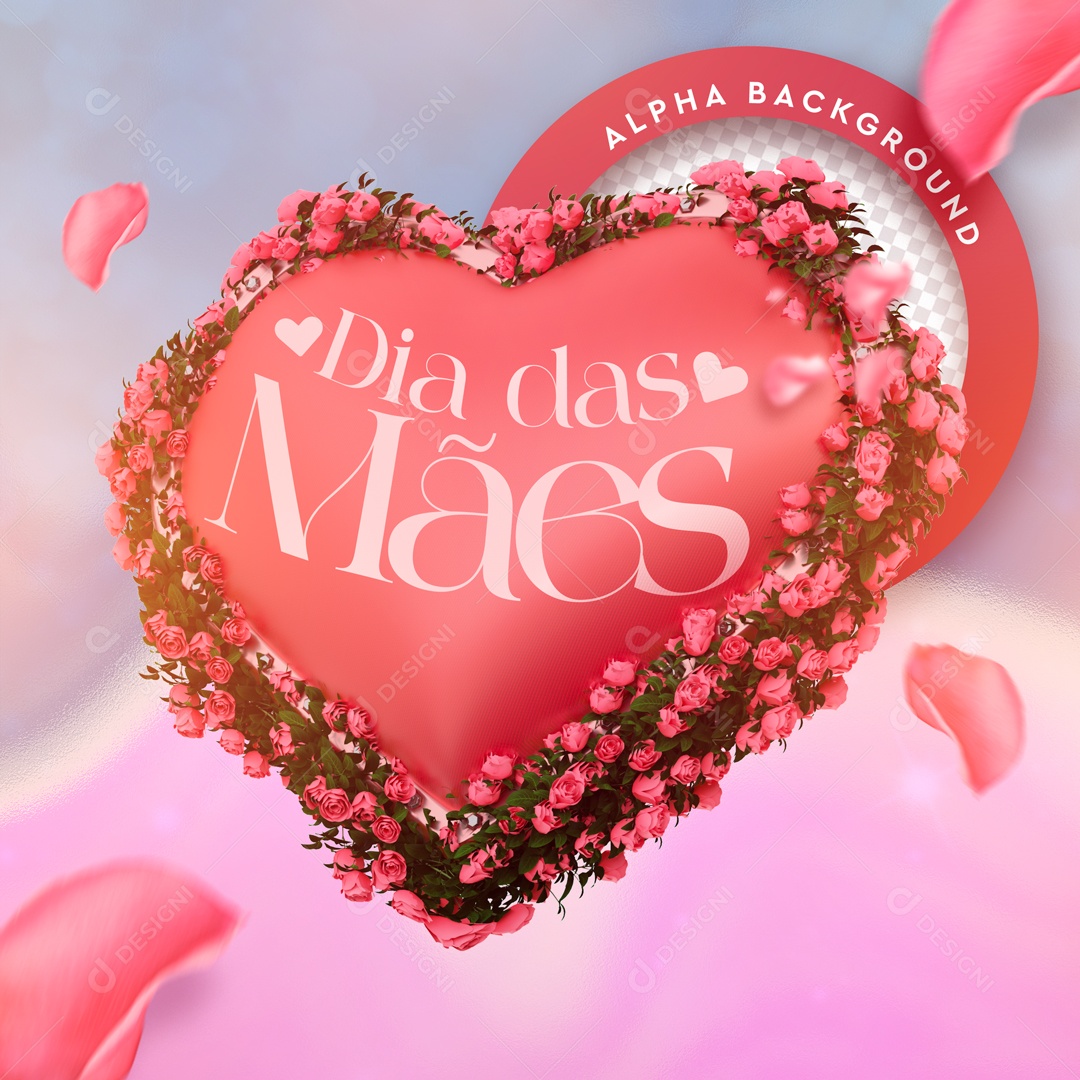 Elemento 3D Coração Floral Dia Das Mães Texto Editável PSD