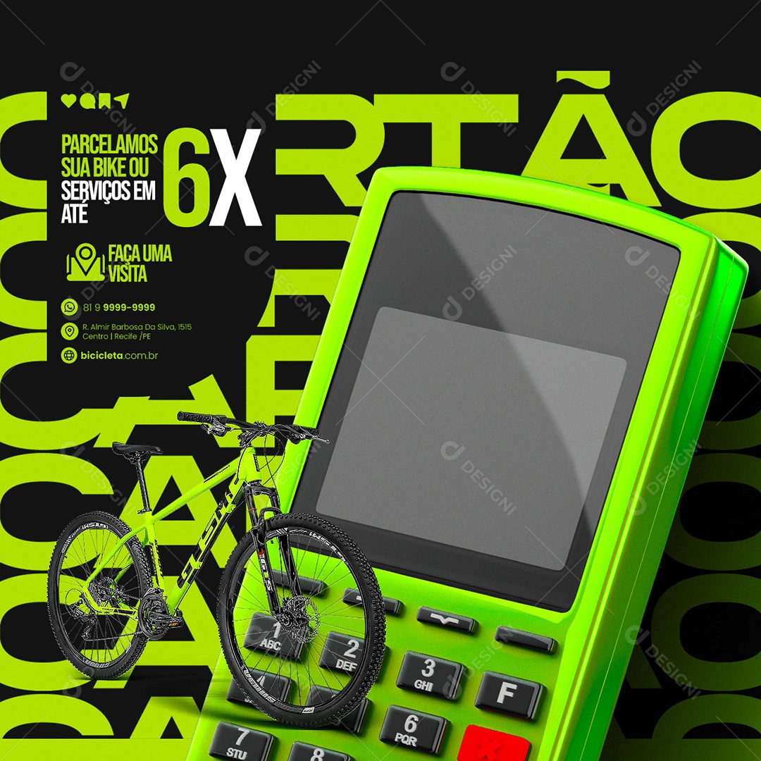 Parcelamos Serviços Em Até 6X Bicicletaria Social Media PSD Editável
