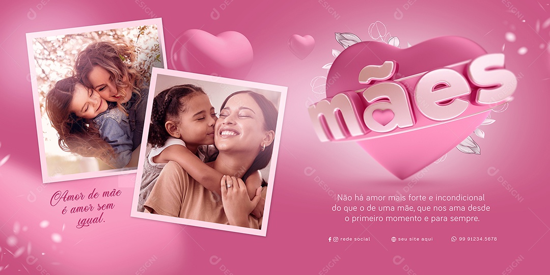 Mães Amor de Mãe é Amor Sem Igual Social Media PSD Editável