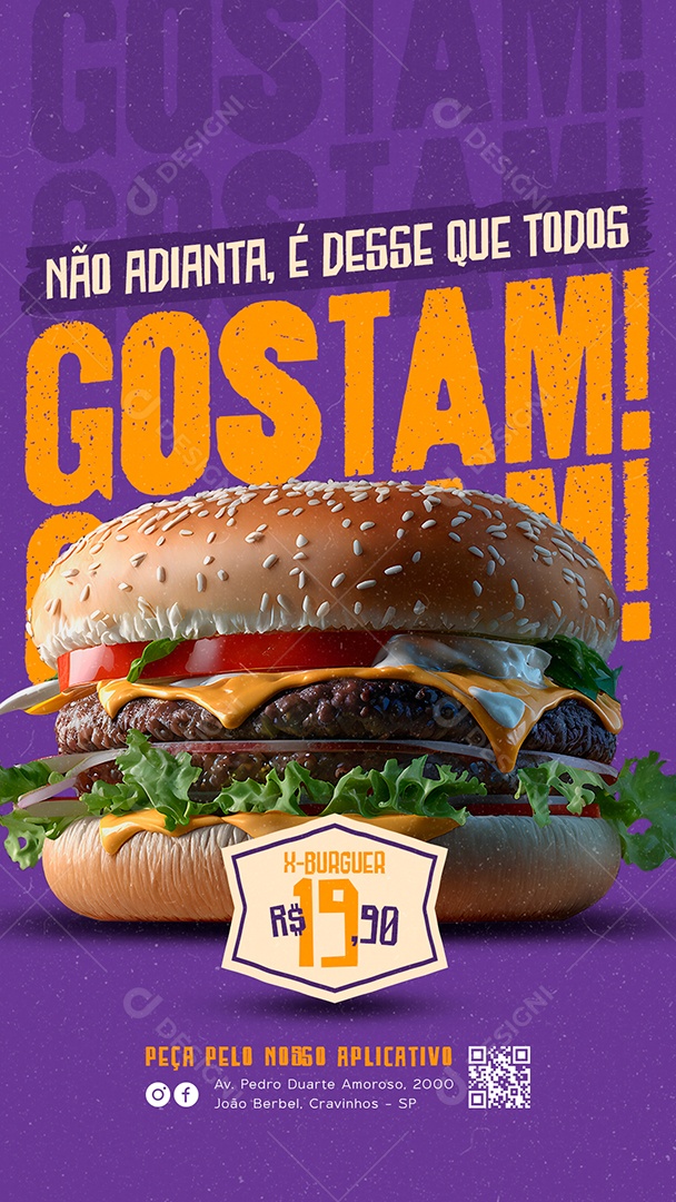 Story Não Adianta É Desse Que Todos Gostam X-Burguer 19,90 Hamburgueria Social Media PSD Editável