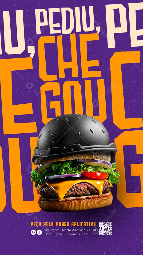 Story Pediu Chegou Peça Pelo Nosso Aplicativo Hamburgueria Social Media PSD Editável