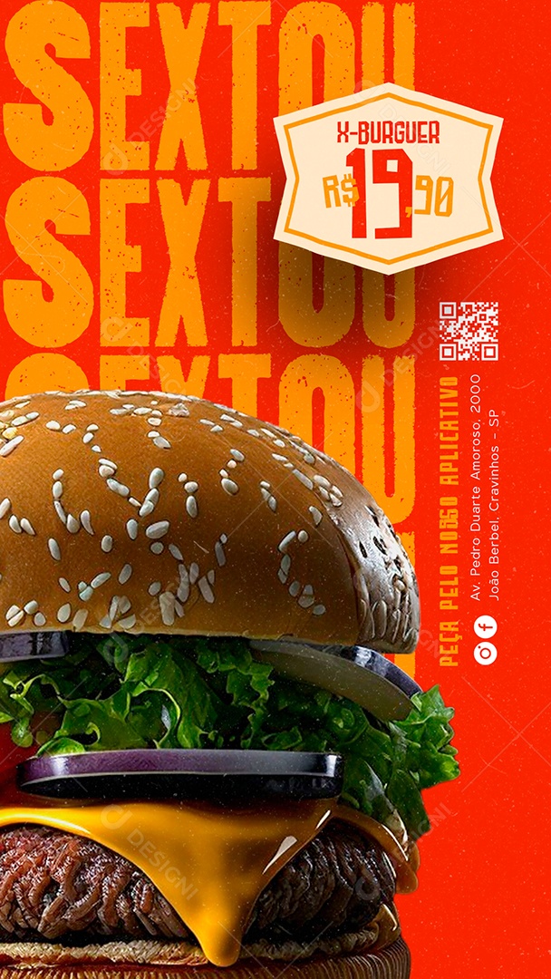 Story Sextou X-Burguer 19,90 Peça Pelo Nosso Nosso Aplicativo Hamburgueria Social Media PSD Editável