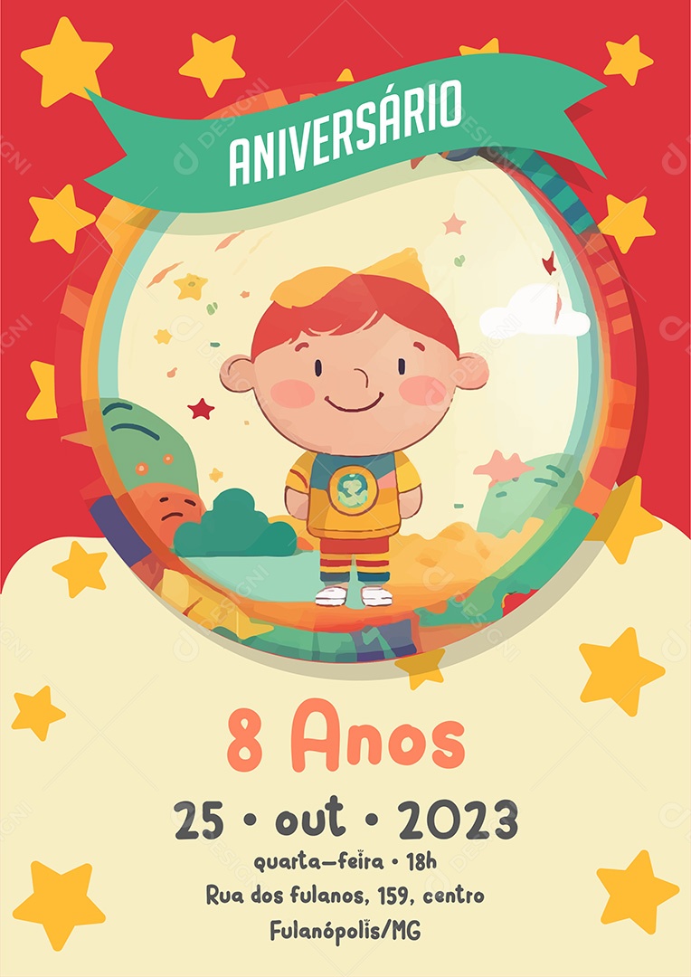 Modelo De Convite De Aniversário 8 Anos AI + EPS
