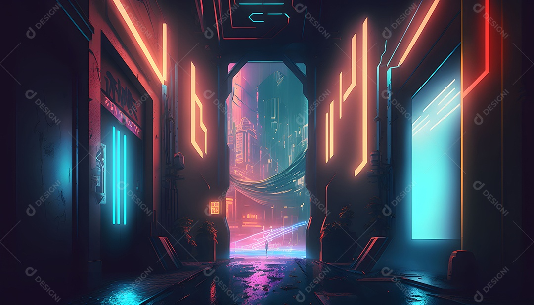 Fundo Futurista Cyberpunk Com Luz Neon