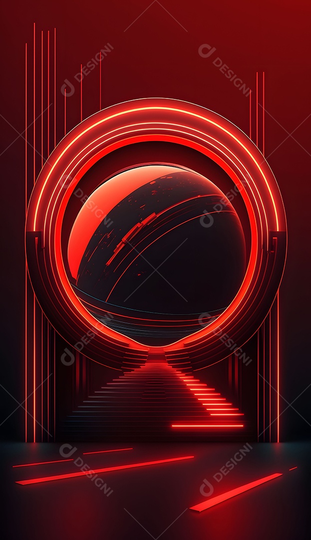 Cenário De Verão Futurista Com Luz Neon Vermelho