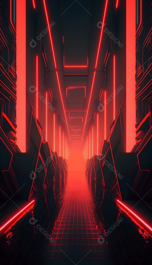 Cenário De Verão Futurista Com Luz Neon Vermelho