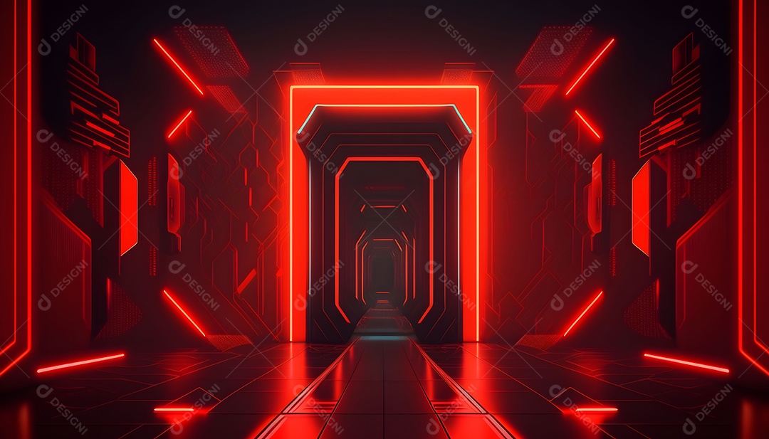 Cenário De Verão Futurista Com Luz Neon Vermelho