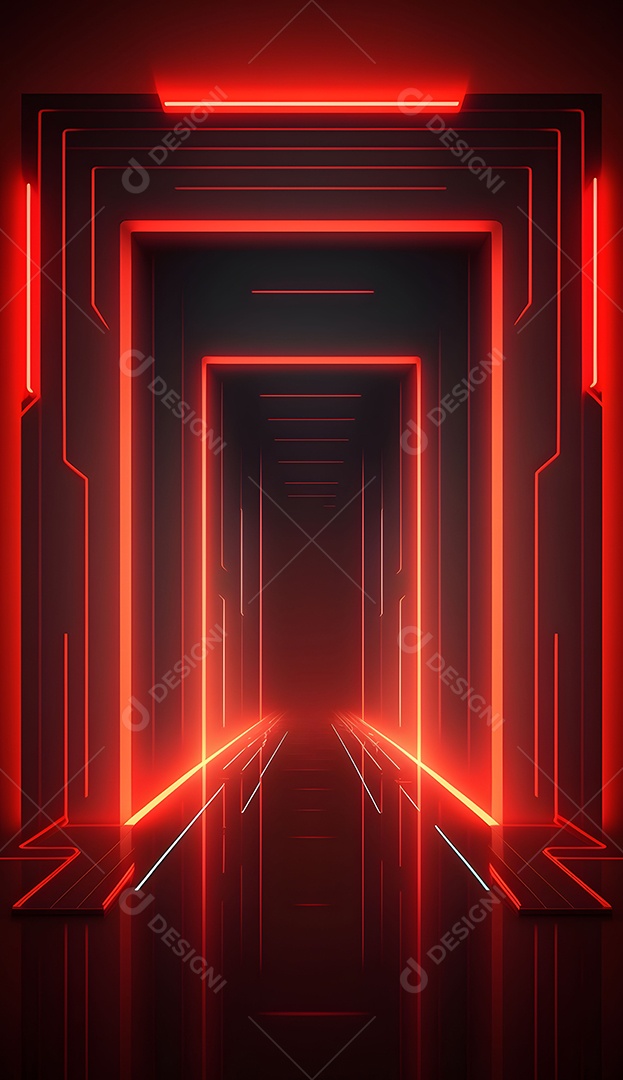 Cenário De Verão Futurista Com Luz Neon Vermelho