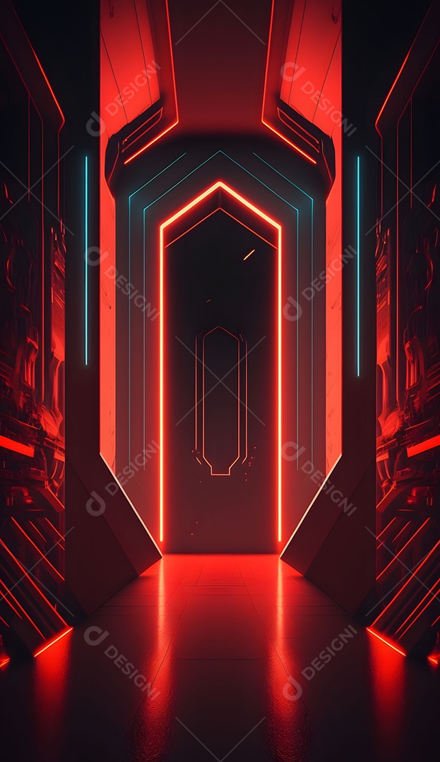 Cenário De Verão Futurista Com Luz Neon Vermelho