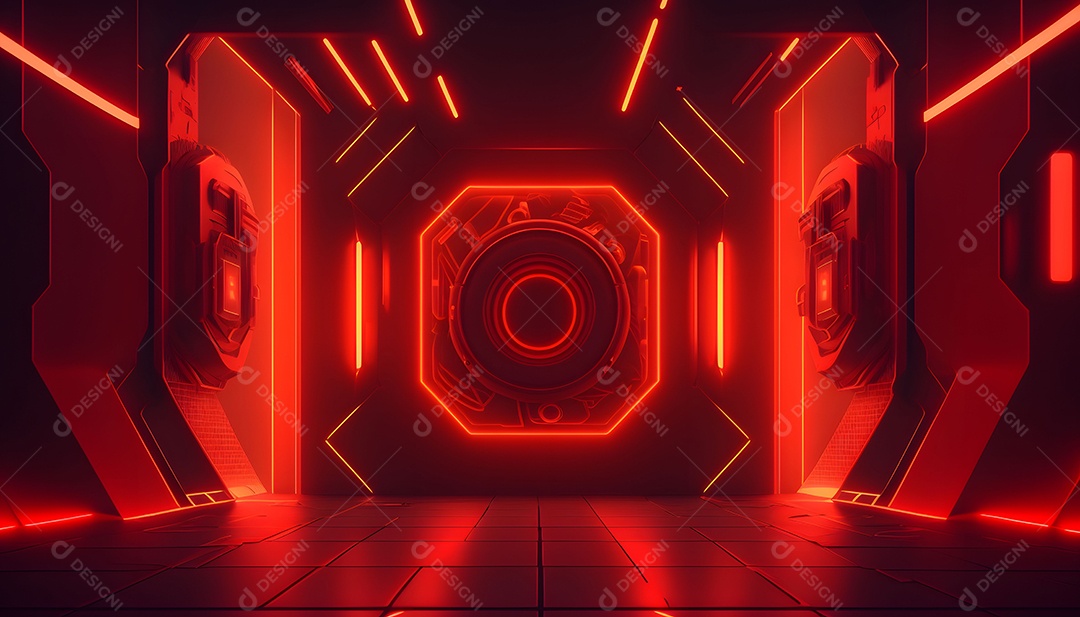 Cenário De Verão Futurista Com Luz Neon Vermelho