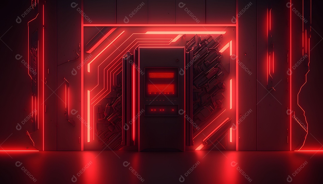 Cenário De Verão Futurista Com Luz Neon Vermelho