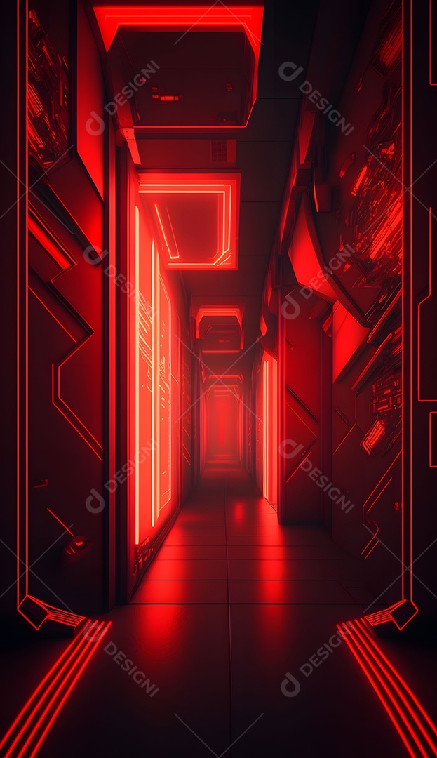 Cenário De Verão Futurista Com Luz Neon Vermelho