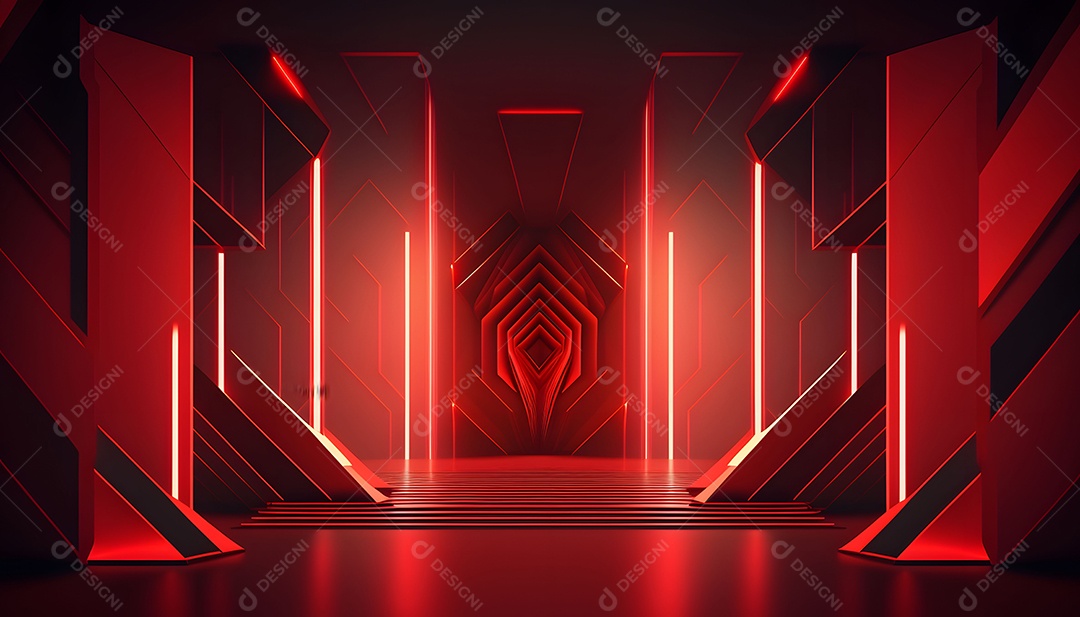 Cenário De Verão Futurista Com Luz Neon Vermelho