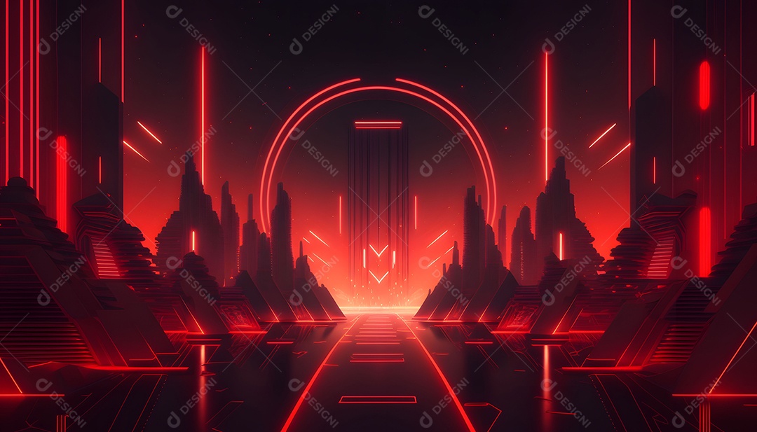 Cenário De Verão Futurista Com Luz Neon Vermelho
