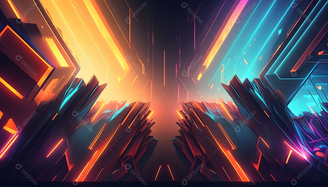 Cenário De Verão Futurista Multicolorido Com Luz Neon