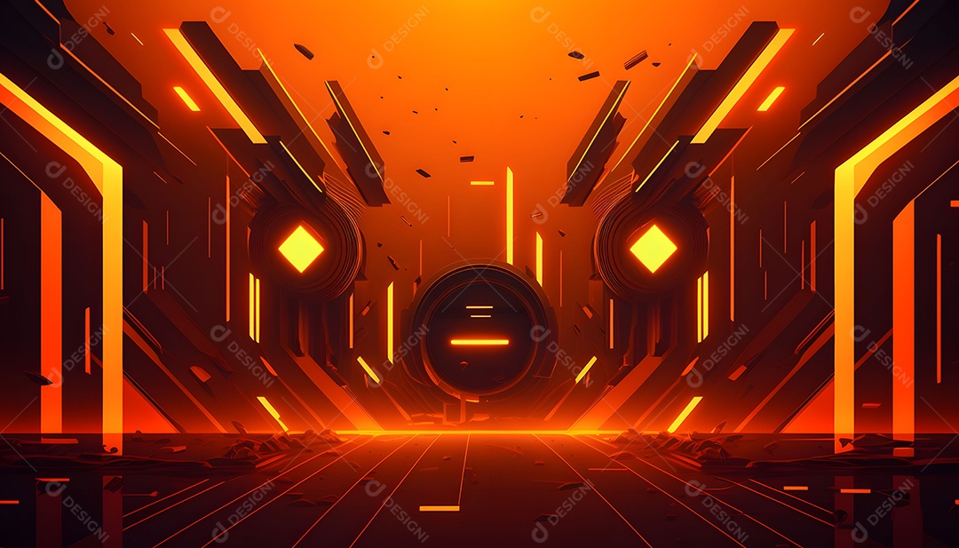 Cenário De Verão Futurista Laranja Com Luz Neon