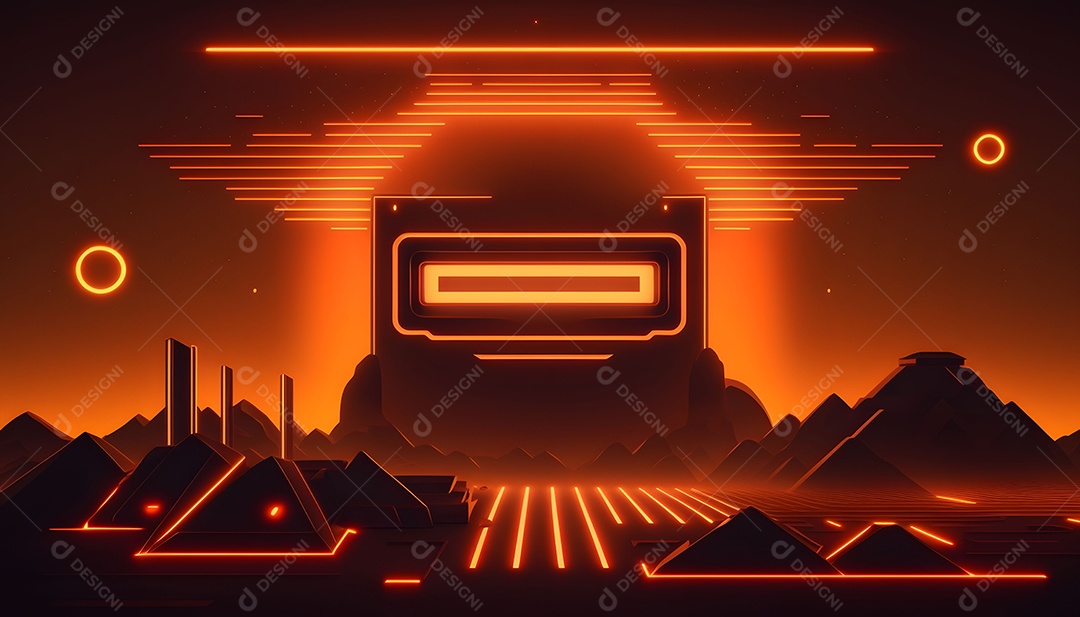 Cenário De Verão Futurista Laranja Com Luz Neon