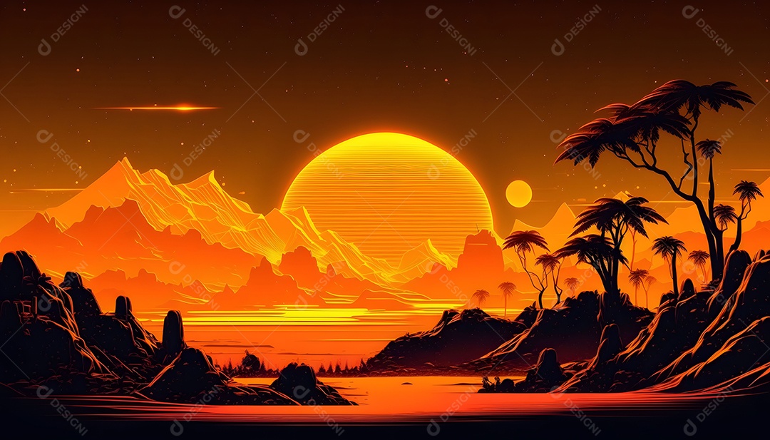 Cenário De Verão Futurista Laranja Neon