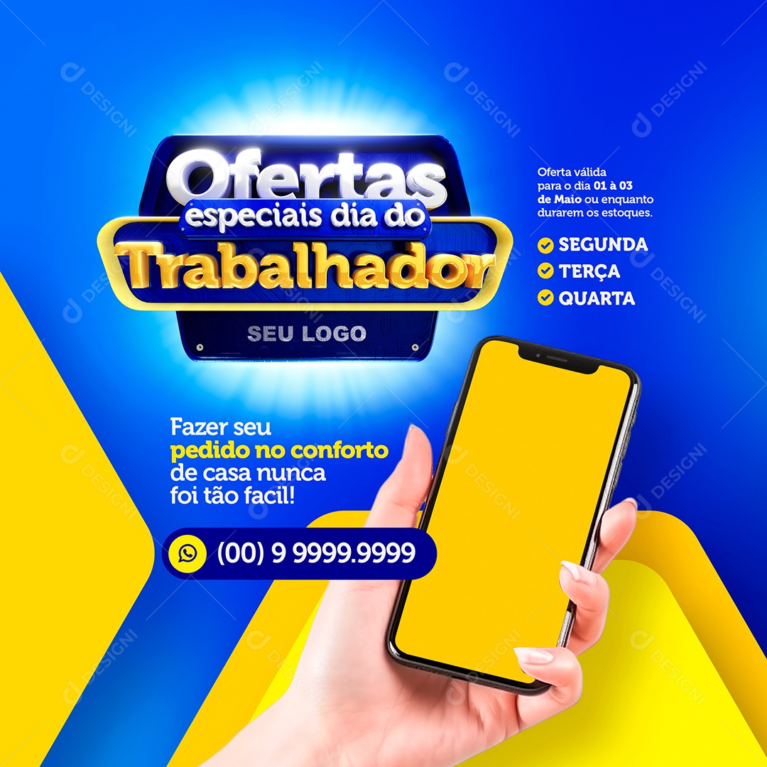 Ofertas Especiais Dia do Trabalhador Venha Conferir Social Media PSD Editável