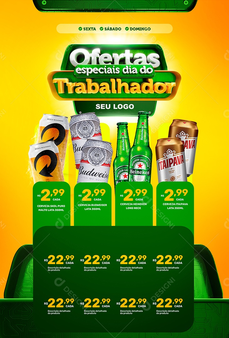 Encarte Ofertas Especiais Dia do Trabalhador Venha Conferir Social Media PSD Editável