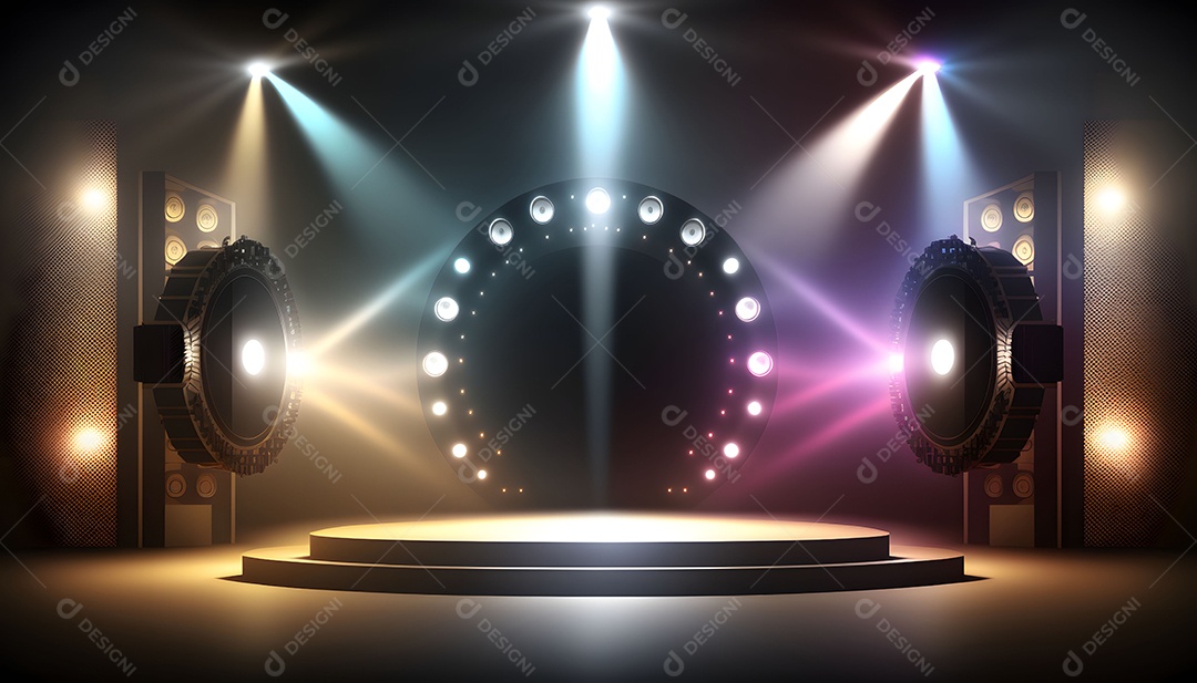 Cenário De Palco De Show Com Holofotes Luzes Coloridas