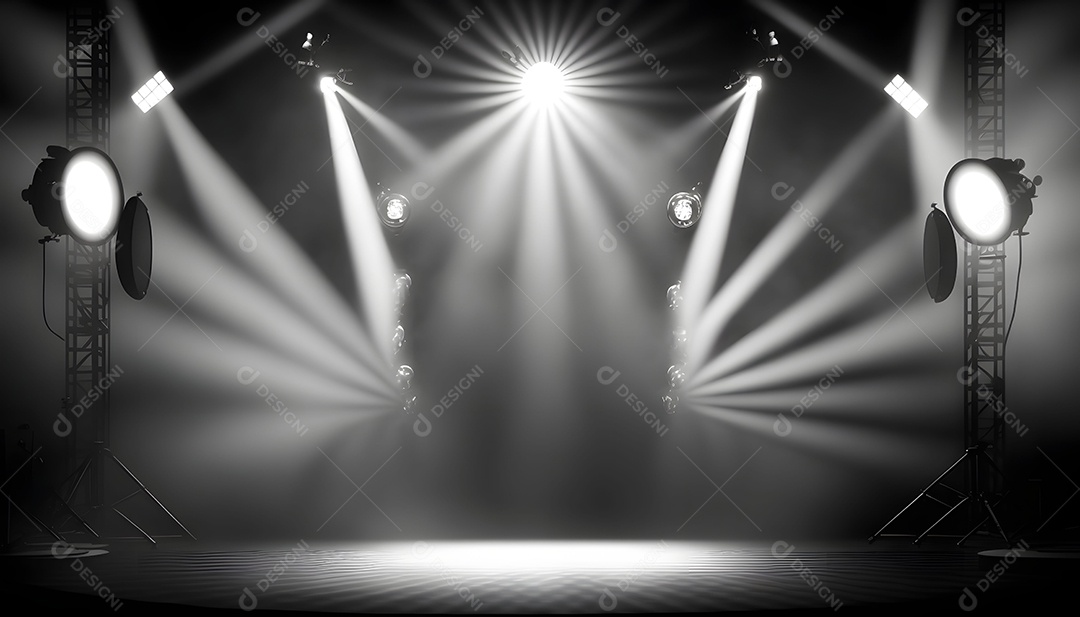 Cenário De Palco De Show Com Holofotes Luzes Branca