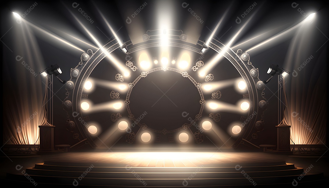 Cenário De Palco De Show Com Holofotes Luzes Branca