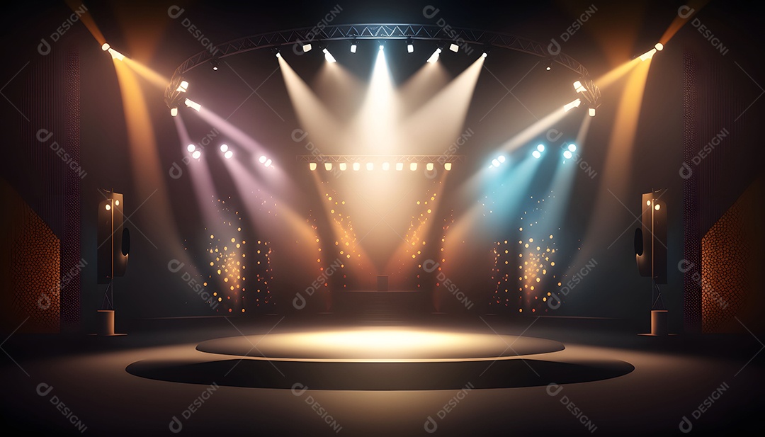 Cenário De Palco De Show Com Holofotes Luzes Coloridas