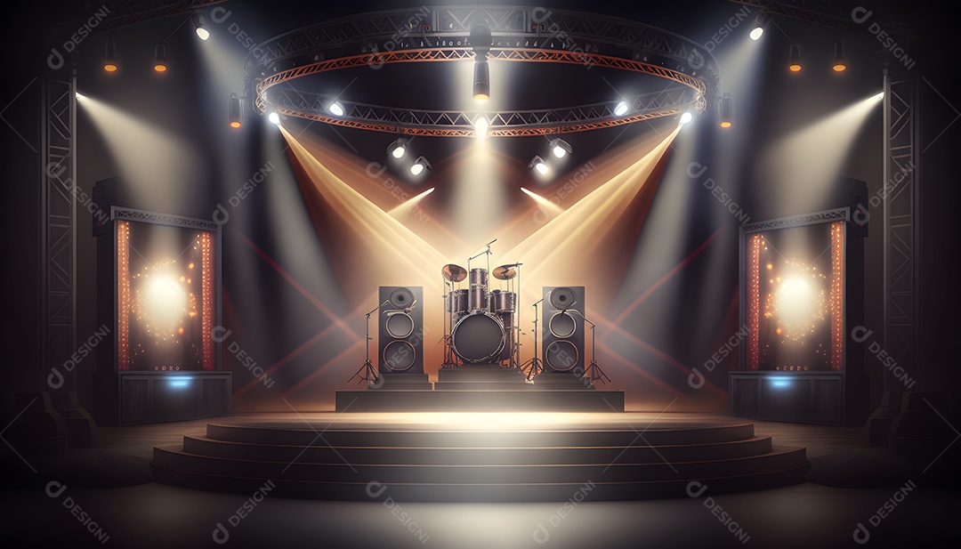 Cenário De Palco De Show Com Holofotes Luzes Coloridas
