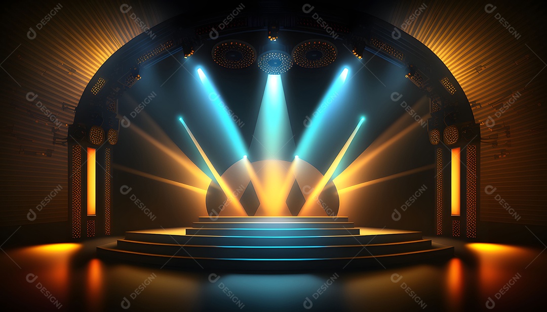 Cenário De Palco De Show Com Holofotes Luzes Coloridas