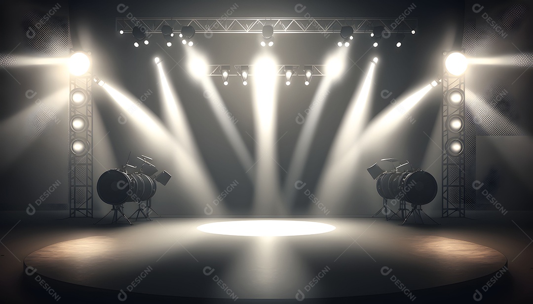 Cenário De Palco De Show Com Holofotes Luzes Branca
