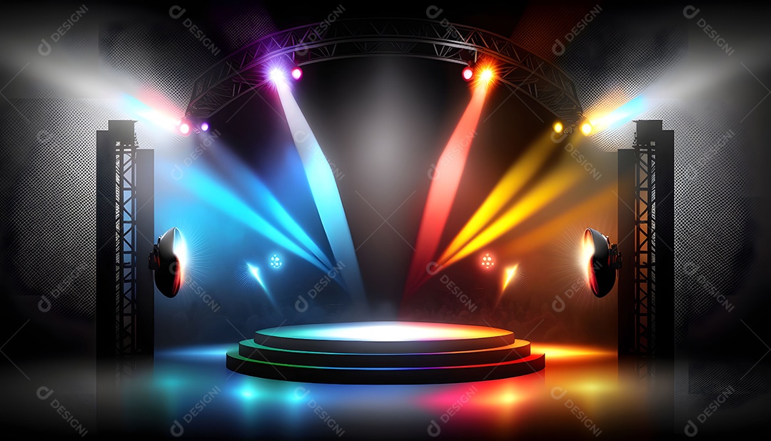 Cenário De Palco De Show Com Holofotes Luzes Coloridas