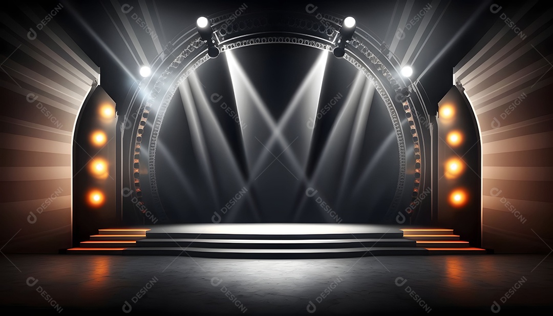 Cenário De Palco De Show Com Holofotes Luzes Branca