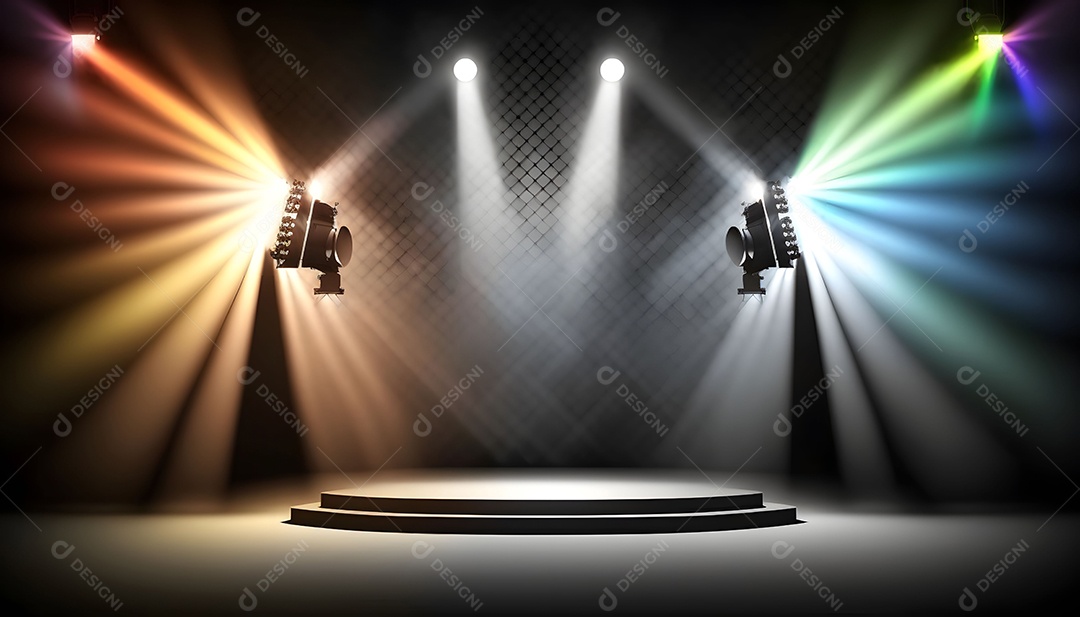 Cenário De Palco Com Holofotes Com Luzes e Fumaças