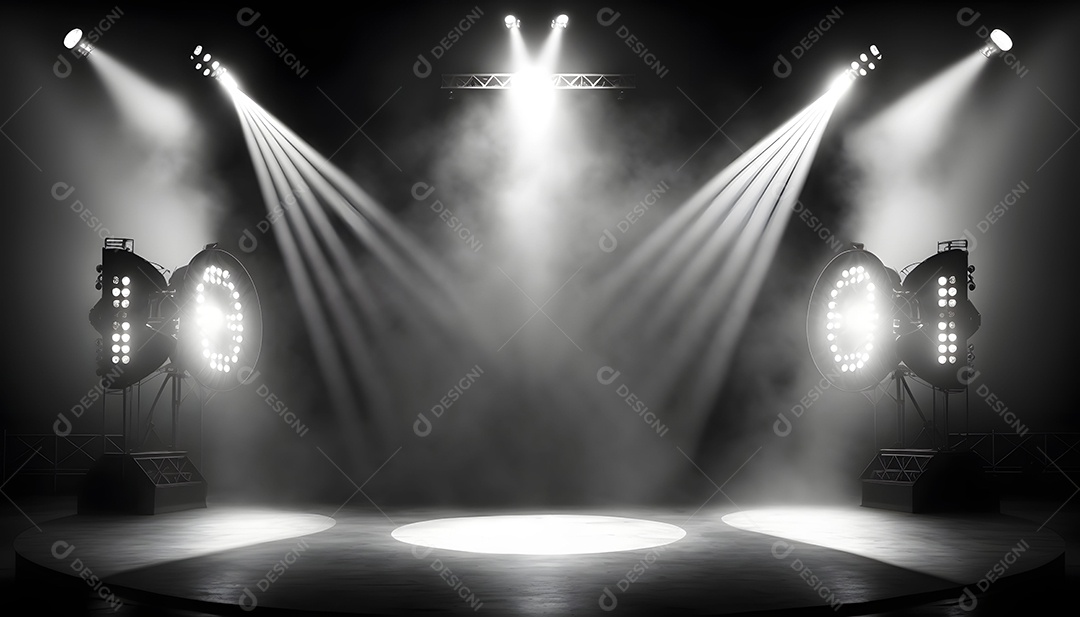 Cenário De Palco Com Holofotes Com Luzes e Fumaças