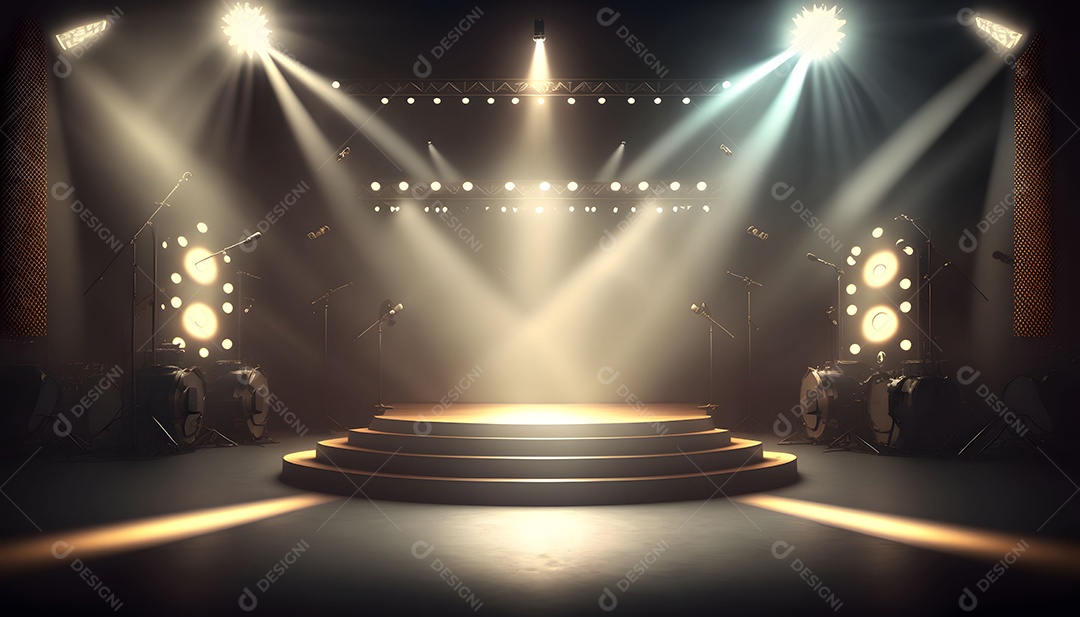 Cenário De Palco Com Holofotes Com Luzes e Fumaças