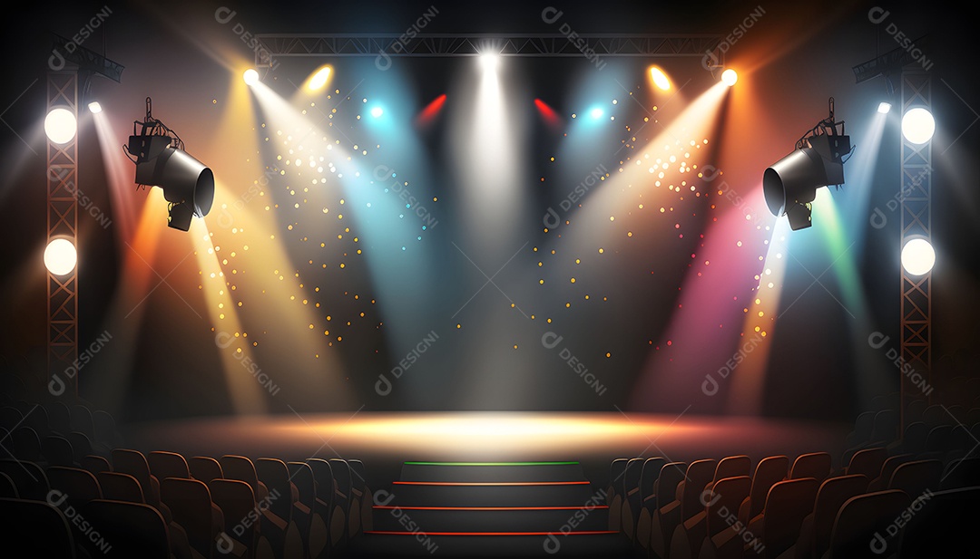 Palco Vazio Com Holofotes Com Luzes Iluminando O Espaço Vazio