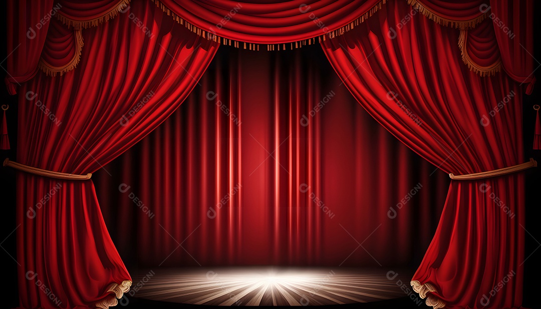 Palco De Teatro Mágico Show Com Cortinas Vermelhas